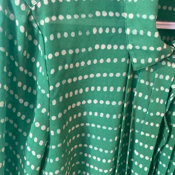 Vibrant Polka Dot Button Up Shirt- Green White Office Casual - Hidden Buttons - Picture 3 of 11
